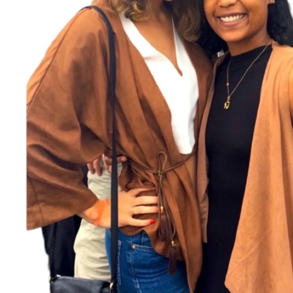 ZARA WATERFALL JACKET FAUX SUEDE CAMEL COLOR